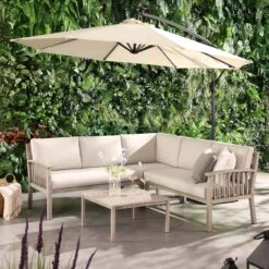 Earlswood Aluminium Washed Wood Effect Corner Sofa Set With Coffee Table