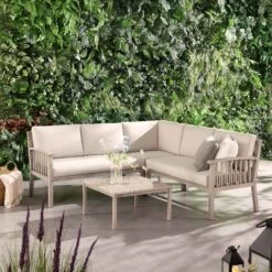 Earlswood Aluminium Washed Wood Effect Corner Sofa Set With Coffee Table -Daals Shop OD SF 1066 NAT scene2