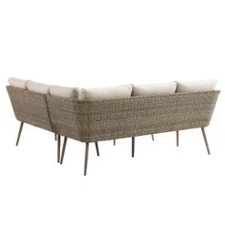 Cliveden Outdoor Aluminium Washed Wood Effect And Round Wicker Rattan Corner Sofa Set -Daals Shop OD SF 1070 NAT WB4