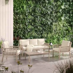 Earlswood Aluminium Washed Wood Effect Sofa Set With Coffee Table -Daals Shop OD SF 1071 NAT scene2