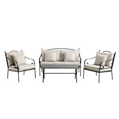 Haymes Indoor And Outdoor Metal Sofa Set With Coffee Table -Daals Shop OD SF 1077 BEIGE WB1