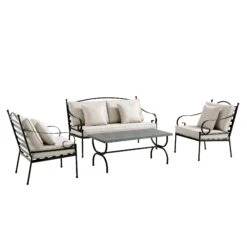 Haymes Indoor And Outdoor Metal Sofa Set With Coffee Table -Daals Shop OD SF 1077 BEIGE WB2