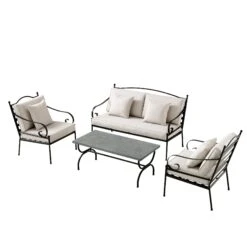 Haymes Indoor And Outdoor Metal Sofa Set With Coffee Table -Daals Shop OD SF 1077 BEIGE WB3