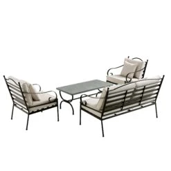Haymes Indoor And Outdoor Metal Sofa Set With Coffee Table -Daals Shop OD SF 1077 BEIGE WB4