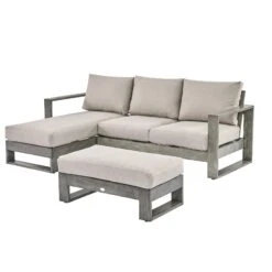 Montrose Aluminium Outdoor Sofa Set With Chaise, Brushed Silver Oak -Daals Shop OD SF 2016 WGREY SET WB1
