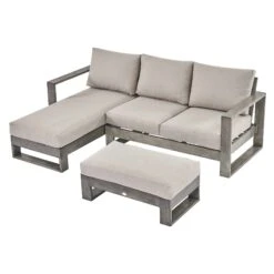 Montrose Aluminium Outdoor Sofa Set With Chaise, Brushed Silver Oak -Daals Shop OD SF 2016 WGREY SET WB3