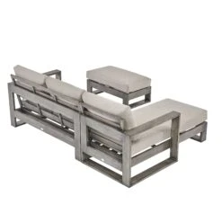 Montrose Aluminium Outdoor Sofa Set With Chaise, Brushed Silver Oak -Daals Shop OD SF 2016 WGREY SET WB5