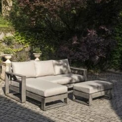 Montrose Aluminium Outdoor Sofa Set With Chaise, Brushed Silver Oak -Daals Shop OD SF 2016 WGREY SET scene2