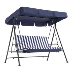Champneys Outdoor Reclining Swing With Canopy, Blue Striped -Daals Shop OD SWG 057 BLUE WB3
