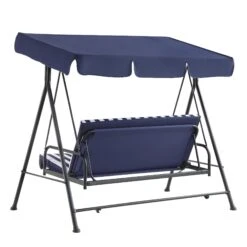 Champneys Outdoor Reclining Swing With Canopy, Blue Striped -Daals Shop OD SWG 057 BLUE WB4