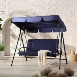 Champneys Outdoor Reclining Swing With Canopy, Blue Striped -Daals Shop OD SWG 057 BLUE scene2