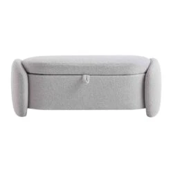 Loha Grey Teddy Boucle 129cm Large Storage Ottoman Bench -Daals Shop OTTO 271 GREY TEDDY WB1