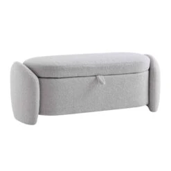 Loha Grey Teddy Boucle 129cm Large Storage Ottoman Bench -Daals Shop OTTO 271 GREY TEDDY WB2