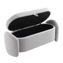 Loha Grey Teddy Boucle 129cm Large Storage Ottoman Bench -Daals Shop OTTO 271 GREY TEDDY WB3