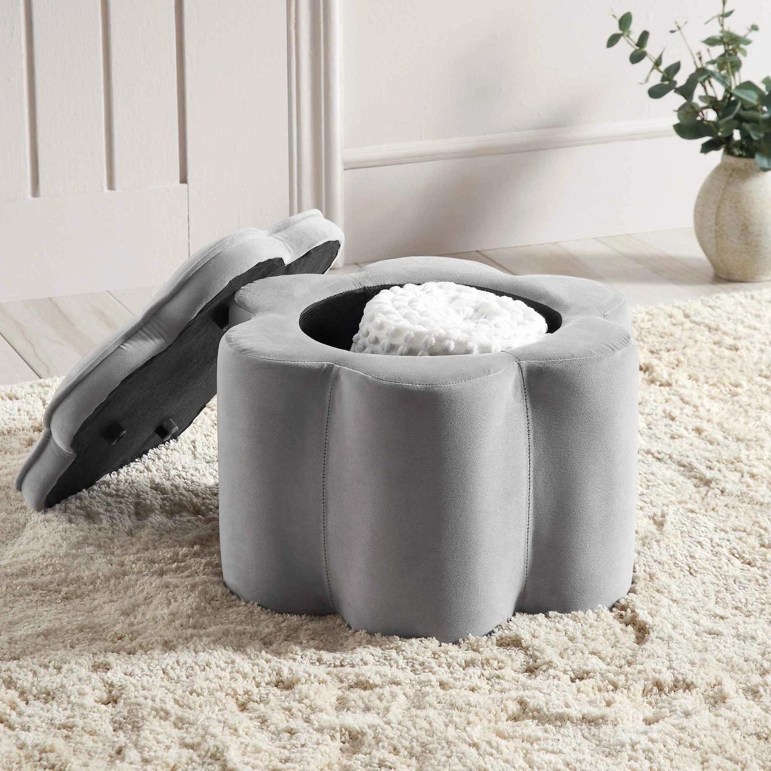 Pollie Grey Velvet Storage Stool 4 Pollie Grey Velvet Storage Stool - Image 2