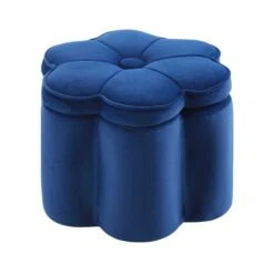 Pollie Navy Velvet Storage Stool -Daals Shop POUF 291 NAVY VEL WB4