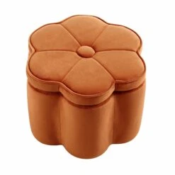 Pollie Orange Velvet Storage Stool 13 Pollie Orange Velvet Storage Stool -Daals Shop POUF 291 ORANGE VEL WB1