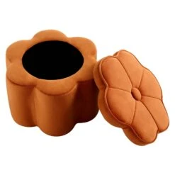 Pollie Orange Velvet Storage Stool 15 Pollie Orange Velvet Storage Stool -Daals Shop POUF 291 ORANGE VEL WB2