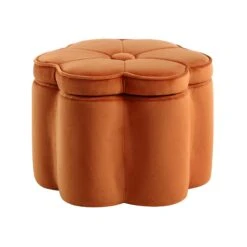 Pollie Orange Velvet Storage Stool 17 Pollie Orange Velvet Storage Stool -Daals Shop POUF 291 ORANGE VEL WB4