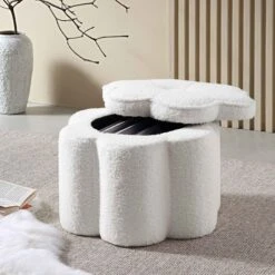 Pollie White Teddy Boucle Storage Stool 14 Pollie White Teddy Boucle Storage Stool -Daals Shop POUF 291 WHITE TEDDY scene1