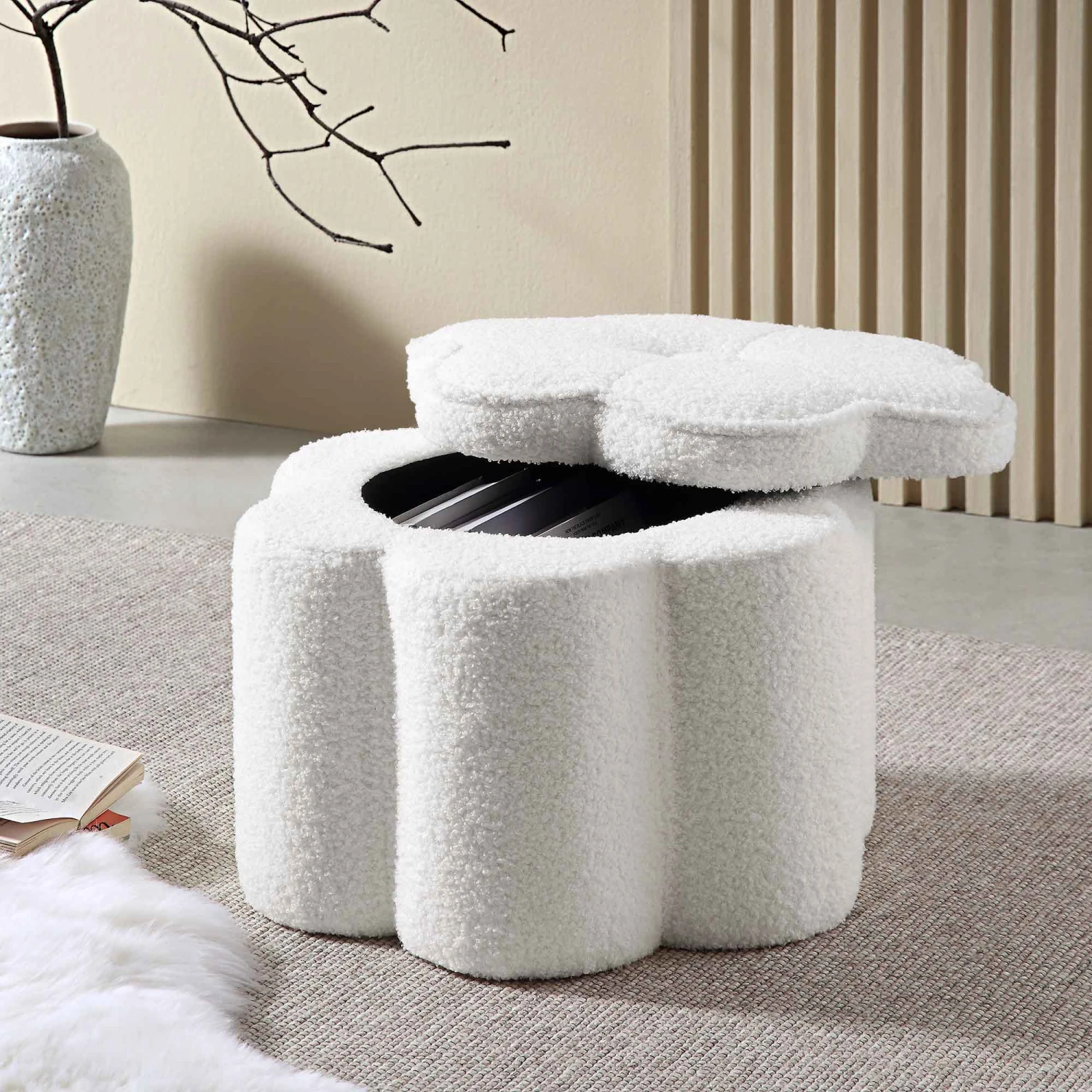 Pollie White Teddy Boucle Storage Stool 5 Pollie White Teddy Boucle Storage Stool - Image 3