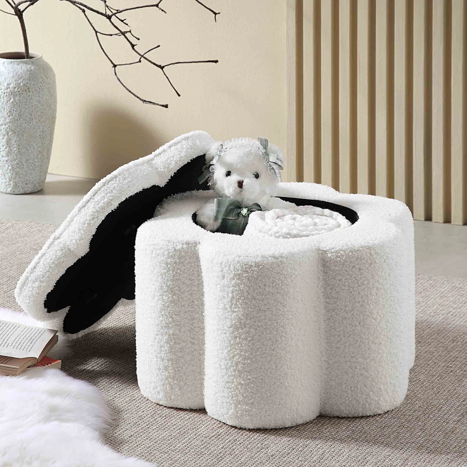Pollie White Teddy Boucle Storage Stool 4 Pollie White Teddy Boucle Storage Stool - Image 2