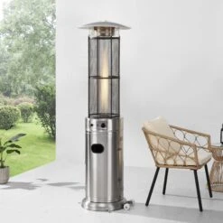 1.8m Tall Freestanding Circle Frame Patio Heater In Silver Stainless Steel 11KW