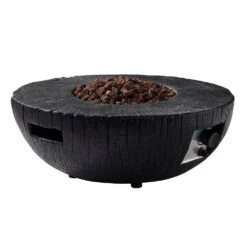 Round Outdoor Charred Wood Effect Concrete Gas Fire Bowl 13 Round Outdoor Charred Wood Effect Concrete Gas Fire Bowl -Daals Shop PTHR HL 03 BLACK 1