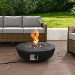 Round Outdoor Charred Wood Effect Concrete Gas Fire Bowl