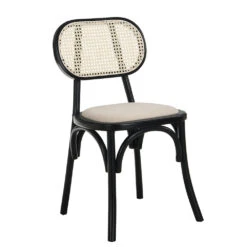 Anya Set Of 2 Cane Rattan And Upholstered Dining Chairs, Black Colour -Daals Shop XN 1964 BLACK 2P 2