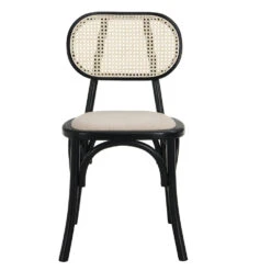 Anya Set Of 2 Cane Rattan And Upholstered Dining Chairs, Black Colour -Daals Shop XN 1964 BLACK 2P 3