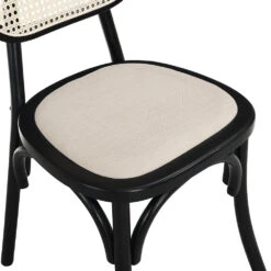 Anya Set Of 2 Cane Rattan And Upholstered Dining Chairs, Black Colour -Daals Shop XN 1964 BLACK 2P detail2