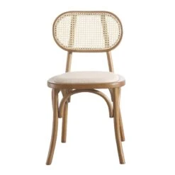 Anya Set Of 2 Cane Rattan And Upholstered Dining Chairs, Light Walnut -Daals Shop XN 1964 LIGHTWALNUT 2P WB2