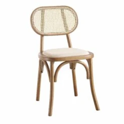 Anya Set Of 2 Cane Rattan And Upholstered Dining Chairs, Light Walnut -Daals Shop XN 1964 LIGHTWALNUT 2P WB3