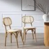 Anya Set Of 2 Cane Rattan And Upholstered Dining Chairs, Light Walnut -Daals Shop XN 1964 LIGHTWALNUT 2P main