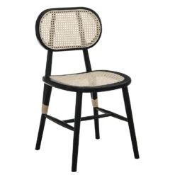 Anya+ Set Of 2 Cane Rattan And Upholstered Dining Chairs, Black Colour 15 Anya+ Set Of 2 Cane Rattan And Upholstered Dining Chairs, Black Colour -Daals Shop XN 1969A BKACK 2P 2