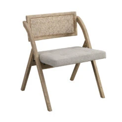 Bordon Natural Cane Rattan Folding Chair With Grey Upholstered Seat -Daals Shop XN 2003B NATGREY 1