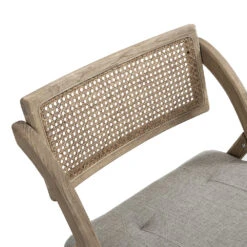 Bordon Natural Cane Rattan Folding Chair With Grey Upholstered Seat -Daals Shop XN 2003B NATGREY detail1