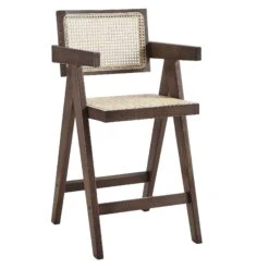 Jeanne Dark Walnut Cane Rattan Solid Beech Wood Counter Stool -Daals Shop XN 2211 DARKWALNUT WB1