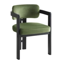 Stanford Curved Oak Frame Upholstered Chair, Moss Green Velvet Black Frame -Daals Shop XNDCH 727 GREEN VEL WB2