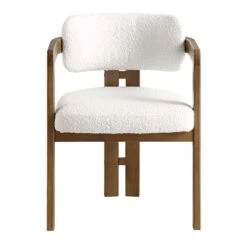 Stanford Curved Oak Frame Upholstered Chair, White Boucle Light Walnut Frame -Daals Shop XNDCH 727 WHITE BOUCLE WB1