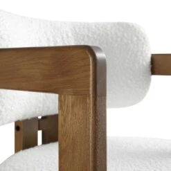 Stanford Curved Oak Frame Upholstered Chair, White Boucle Light Walnut Frame -Daals Shop XNDCH 727 WHITE BOUCLE detail2