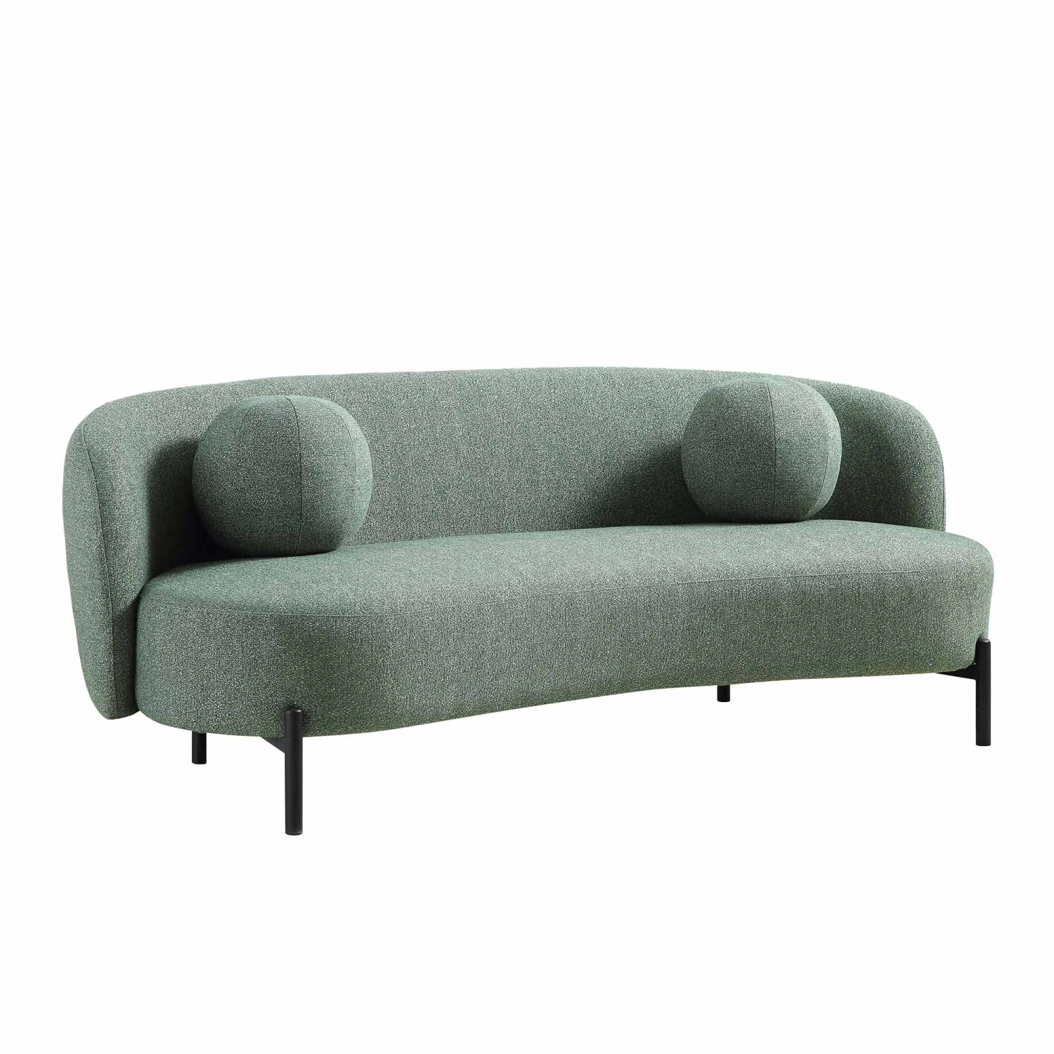 Amboise 3-Seater Curved Sofa With Ball Cushions, Spruce Green Textured Fabric 8 Amboise 3-Seater Curved Sofa With Ball Cushions, Spruce Green Textured Fabric - Image 6