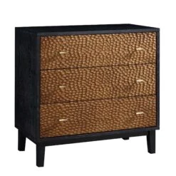 Bianca Chip Carved 3 Drawer Chest, Antique Bronze & Black -Daals Shop XXCOD 008 GOLD BLACK WB2