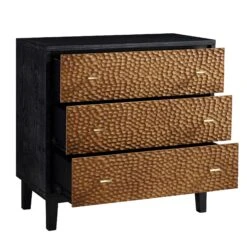 Bianca Chip Carved 3 Drawer Chest, Antique Bronze & Black -Daals Shop XXCOD 008 GOLD BLACK WB3