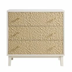 Bianca Chip Carved 3 Drawer Chest, Sand Beige & Ivory -Daals Shop XXCOD 008 TAUPE WHITE WB1