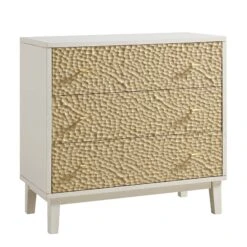 Bianca Chip Carved 3 Drawer Chest, Sand Beige & Ivory -Daals Shop XXCOD 008 TAUPE WHITE WB2