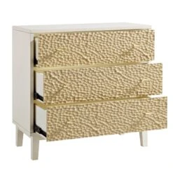 Bianca Chip Carved 3 Drawer Chest, Sand Beige & Ivory -Daals Shop XXCOD 008 TAUPE WHITE WB3
