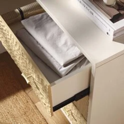 Bianca Chip Carved 3 Drawer Chest, Sand Beige & Ivory -Daals Shop XXCOD 008 TAUPE WHITE scene2