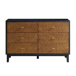 Bianca Chip Carved 6 Drawer Chest, Antique Bronze & Black -Daals Shop XXCOD 010 GOLD BLACK WB1